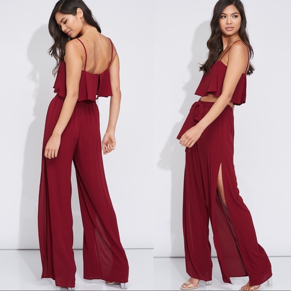 Crop Top + Slit Wide Leg Pant Matching Set - Picture 5 of 7